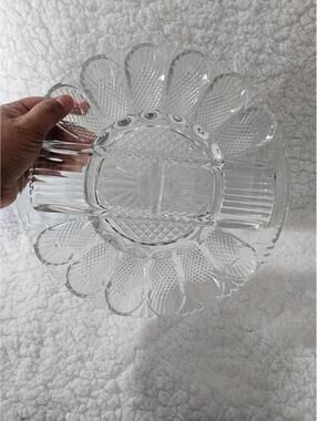 Vintage LE Smith Clear Round Deviled Egg Relish Tray Dimond Pressed Glass 11"